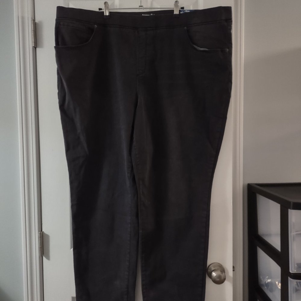 Black distressed look elastic waist pants